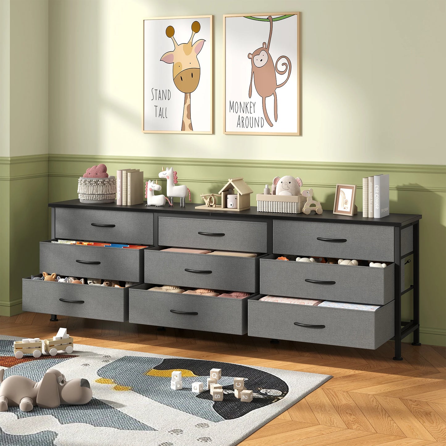 MCQ Large Capacity 9 Drawer Fabric Cabinet Entertainment Center TV Stand
