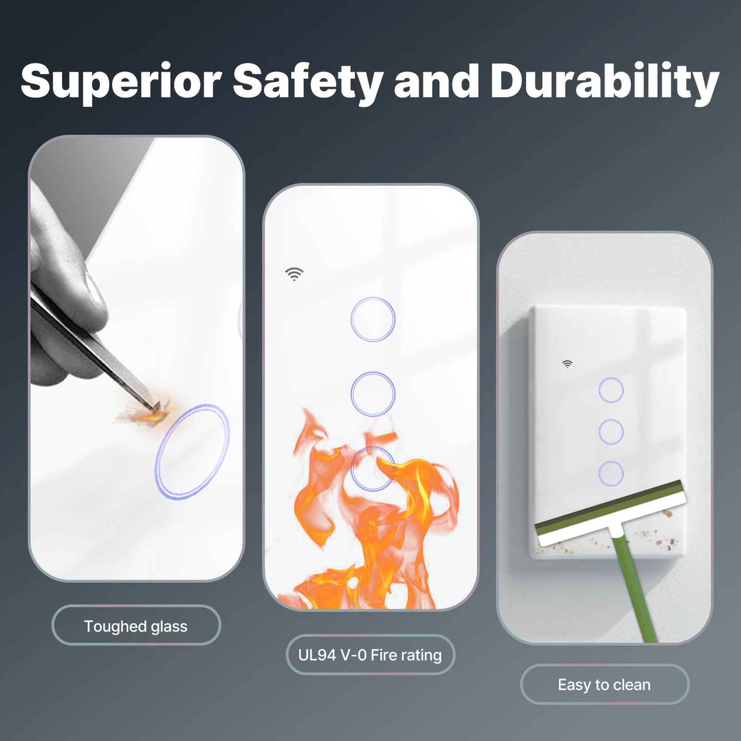 Tuya No Neutral WiFi Smart Glass Light Switch For Alexa And Google Home