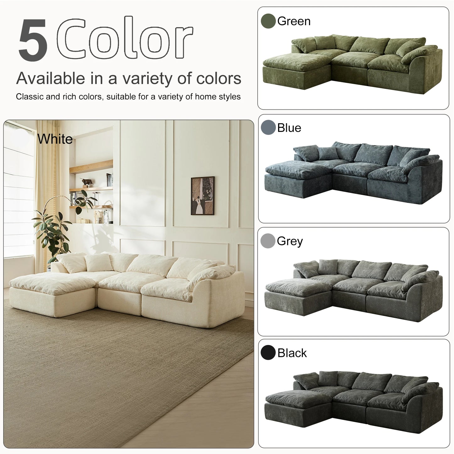 Yeflixvrau Modern Cloud L Shaped Chenille Fabric Modular Sectional