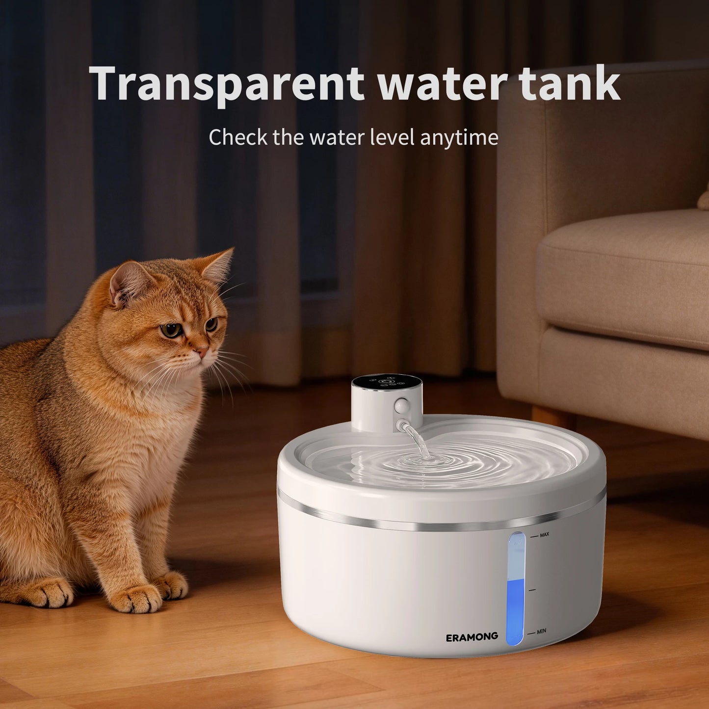 Eramong 2.7L Wireless Intelligent Cat Water Fountain With Battery