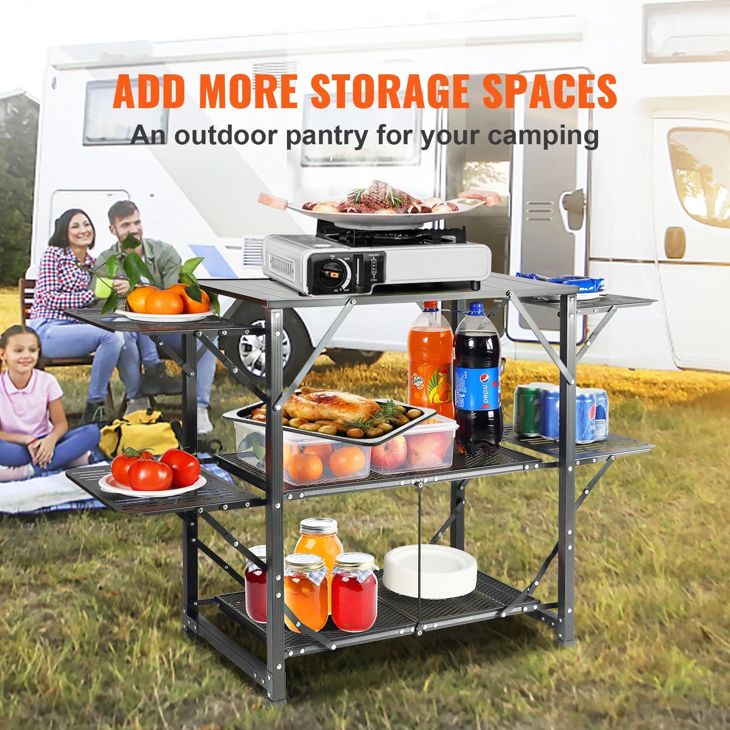 SucceBuy Portable Aluminum Camping Kitchen Table With Folding Design