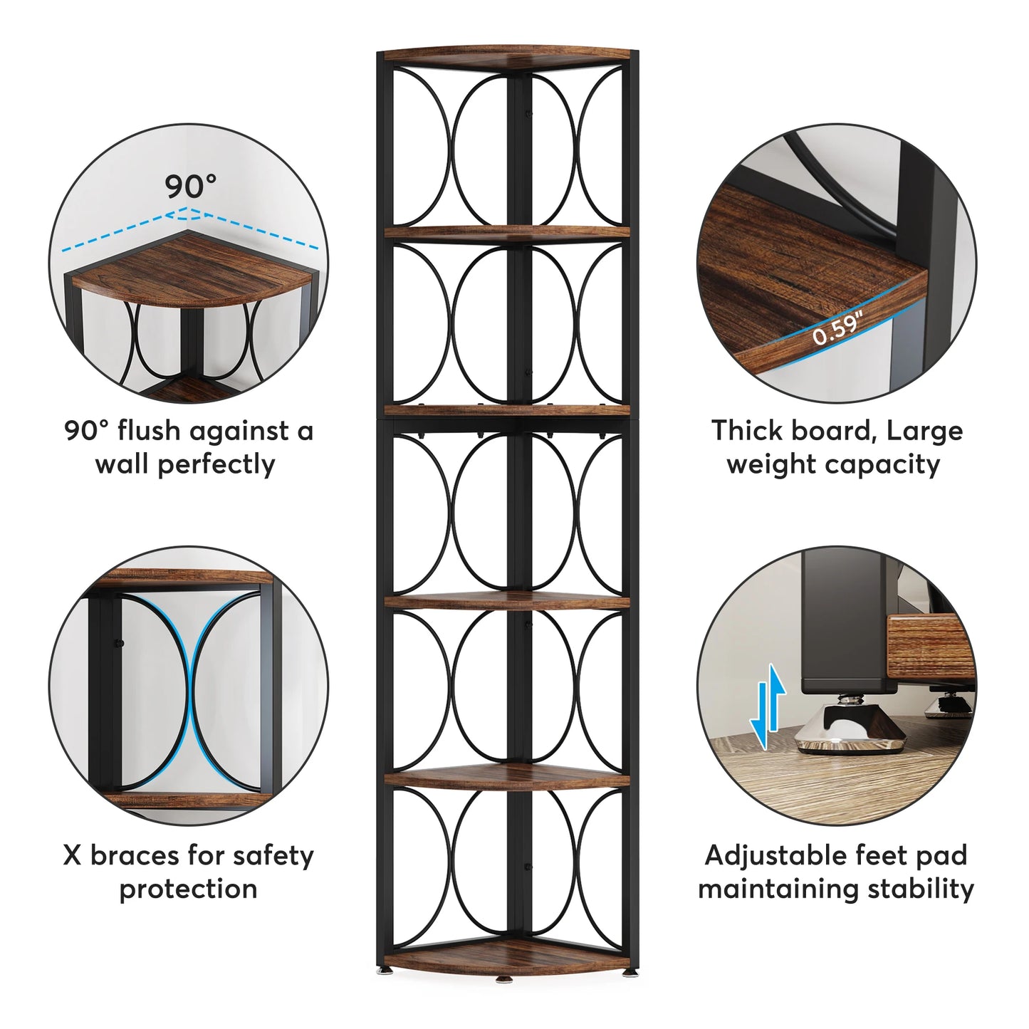 Tribesigns 6 Tier Tall Corner Shelf Bookshelf Storage Rack Furniture