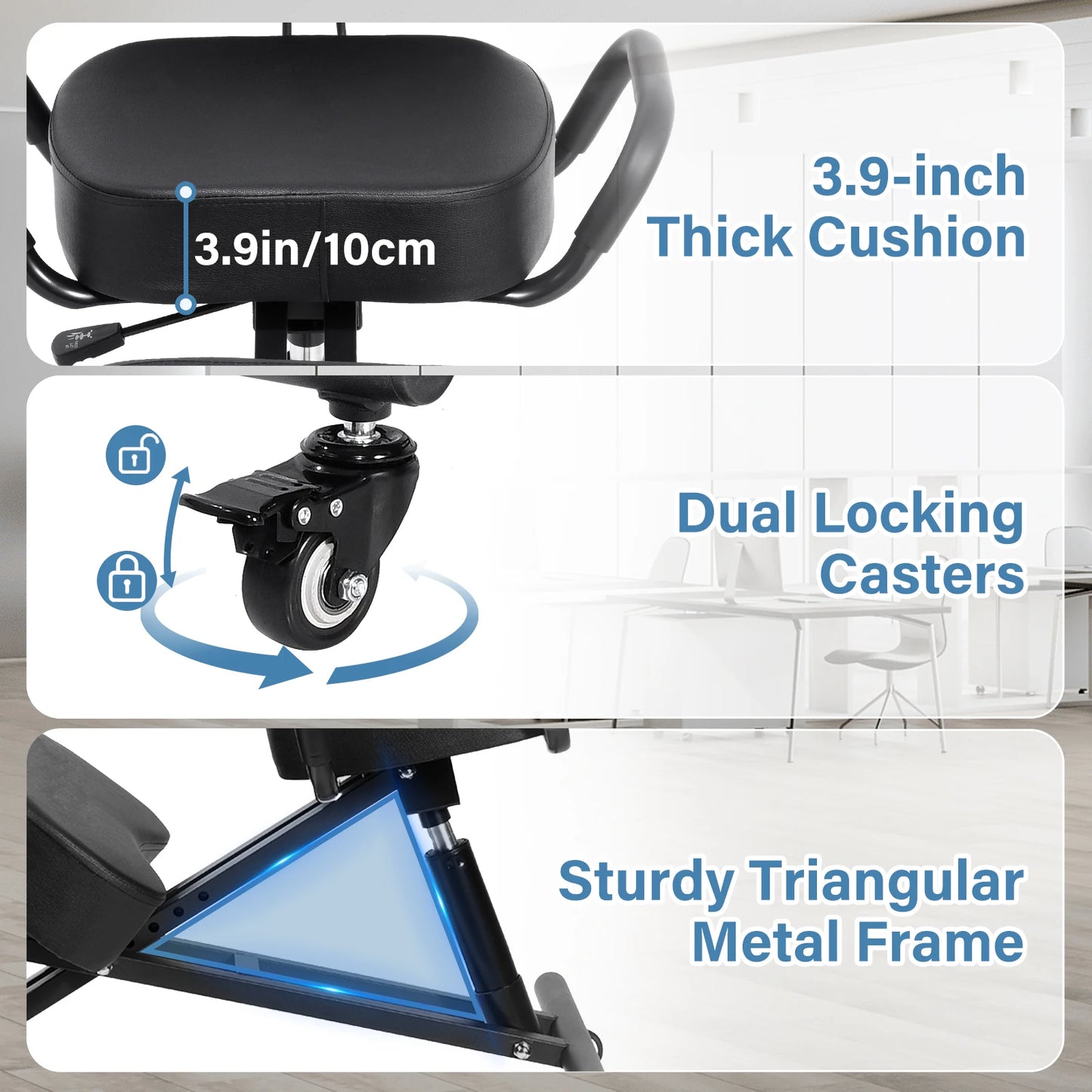 Ergonomic Kneeling Chair With Adjustable Backrest And Wheels For Workspaces