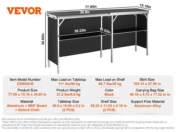 SucceBuy Folding Bar Table With Skirt Carrying Case For Tradeshow