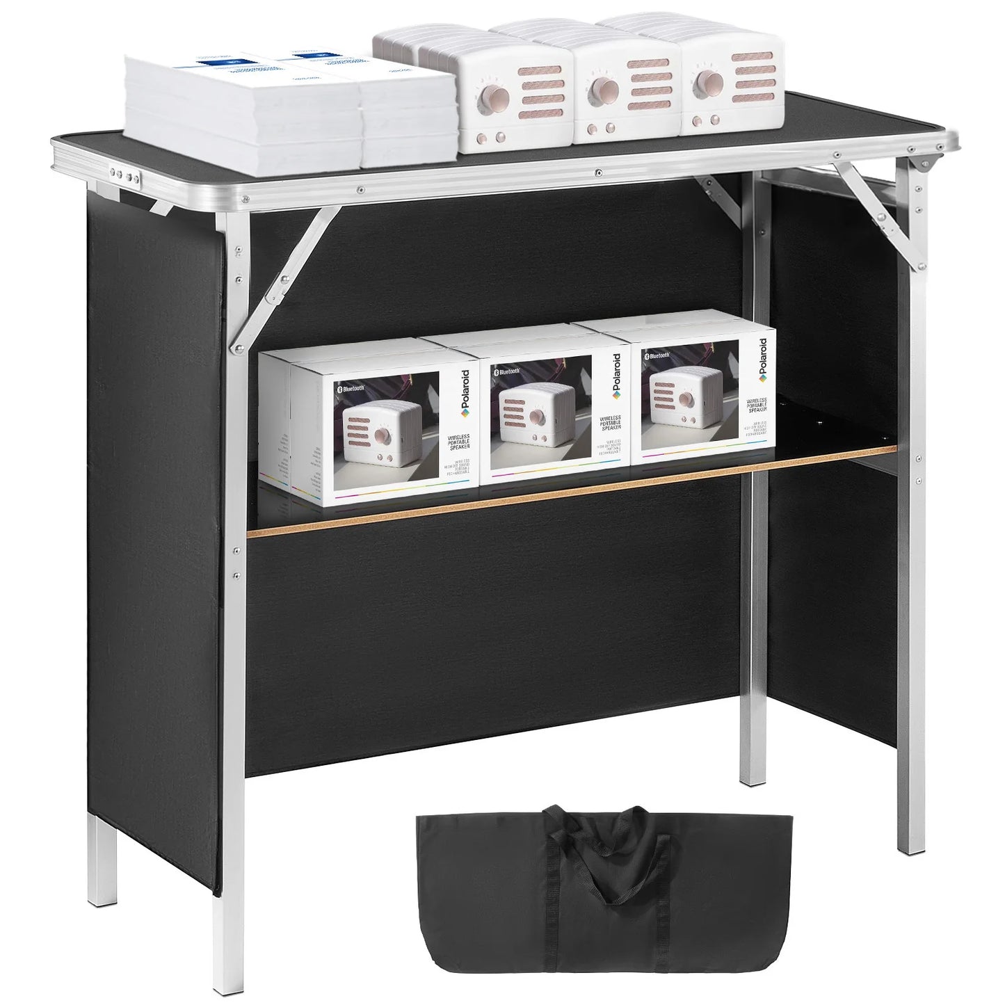 SucceBuy Folding Bar Table With Skirt Carrying Case For Tradeshow