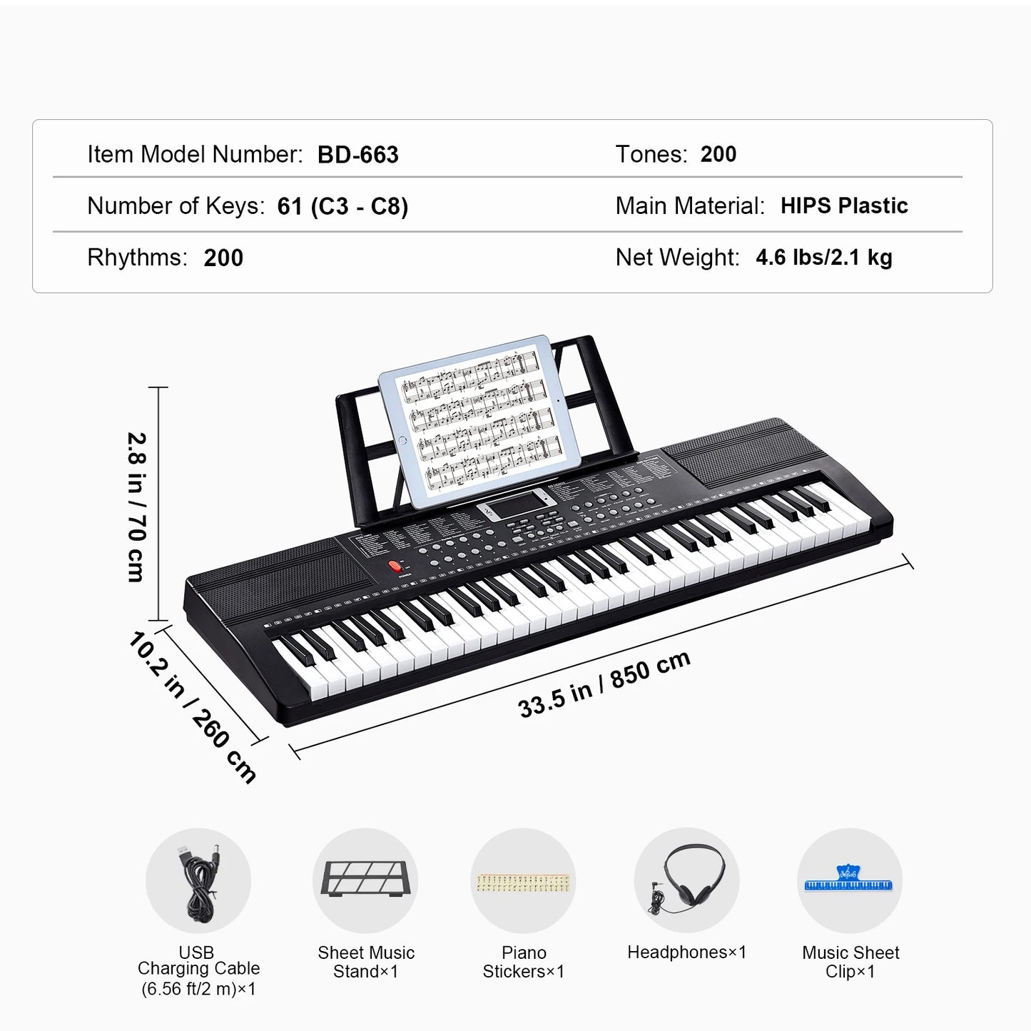 SucceBuy 61 Key Digital Electric Portable Piano Keyboard