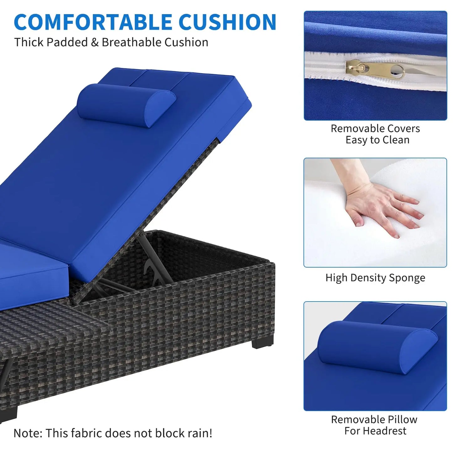 Modern Outdoor Rattan Chaise Lounge Set With Washable Cushions