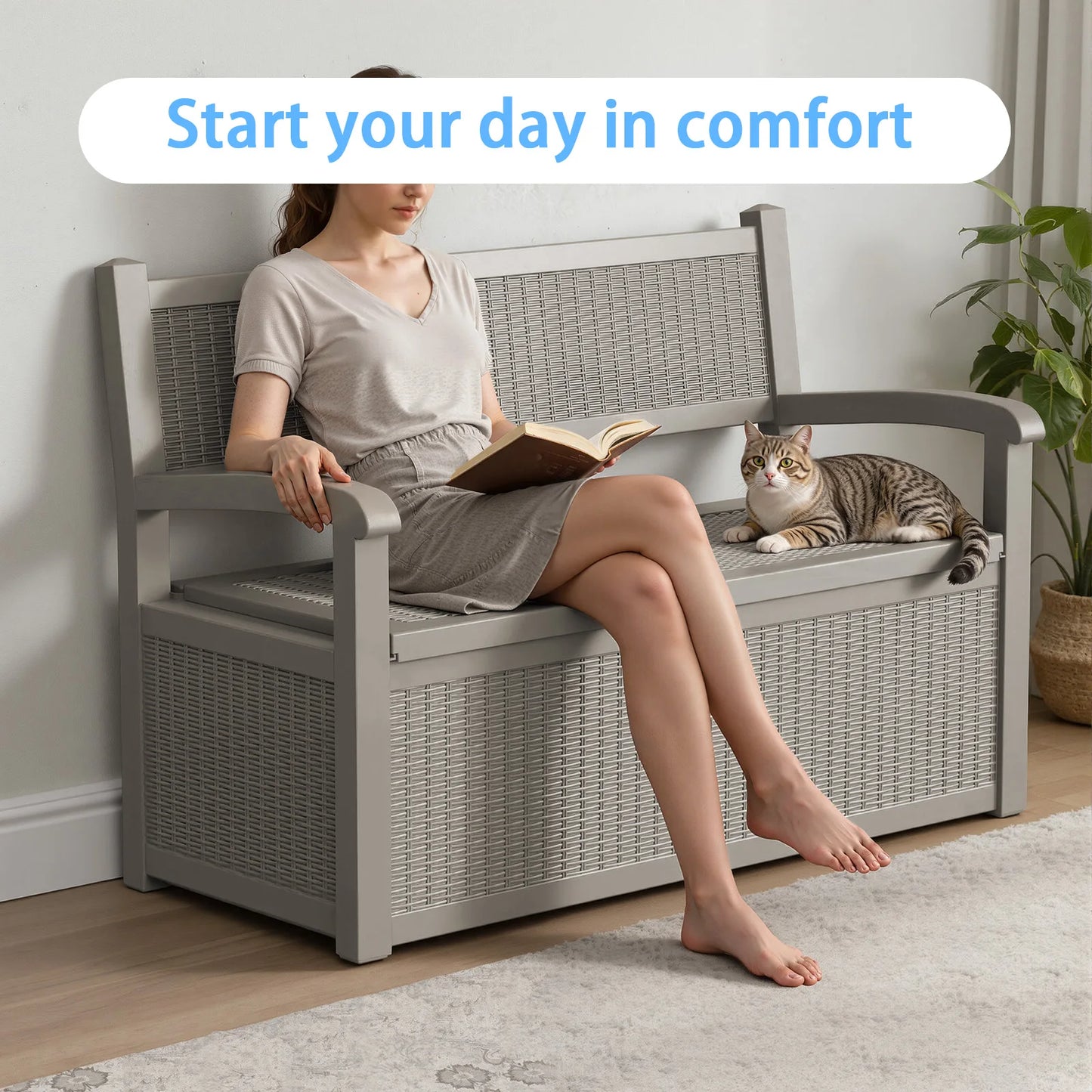 Outdoor Rattan Style Weatherproof Storage Bench With Seat For Garden