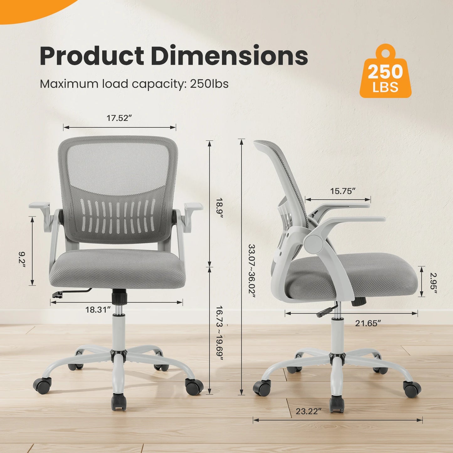MCQ Ergonomic Mid Back Chair With Lumbar Support 360 Swivel