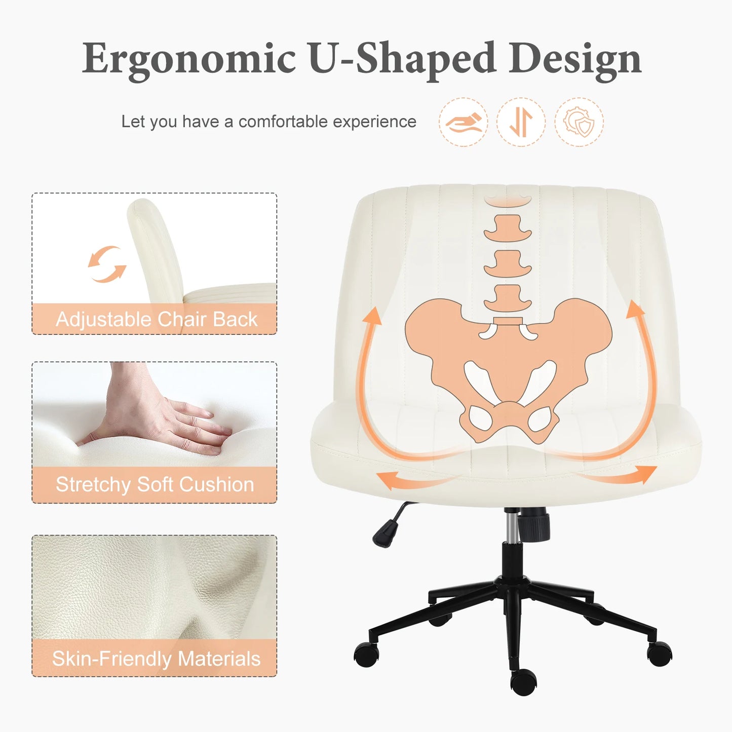 Jhk Armless Adjustable Height Swivel Desk Office Chair With Wheels
