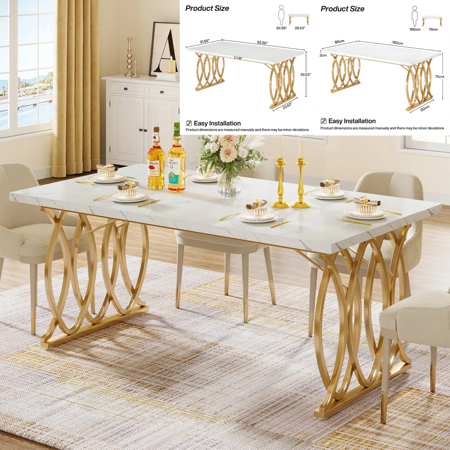Tribesigns Modern Rectangular Kitchen Dining Table With Faux Marble Top