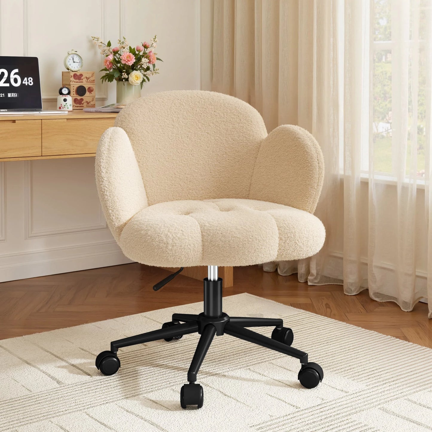 EnHomee Petal Vanity Chair With Wheels Height Adjustable Office Chair