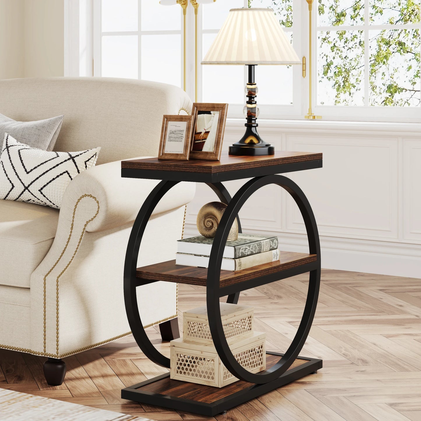 Tribesigns End Table With 3 Storage Shelves Industrial Wood