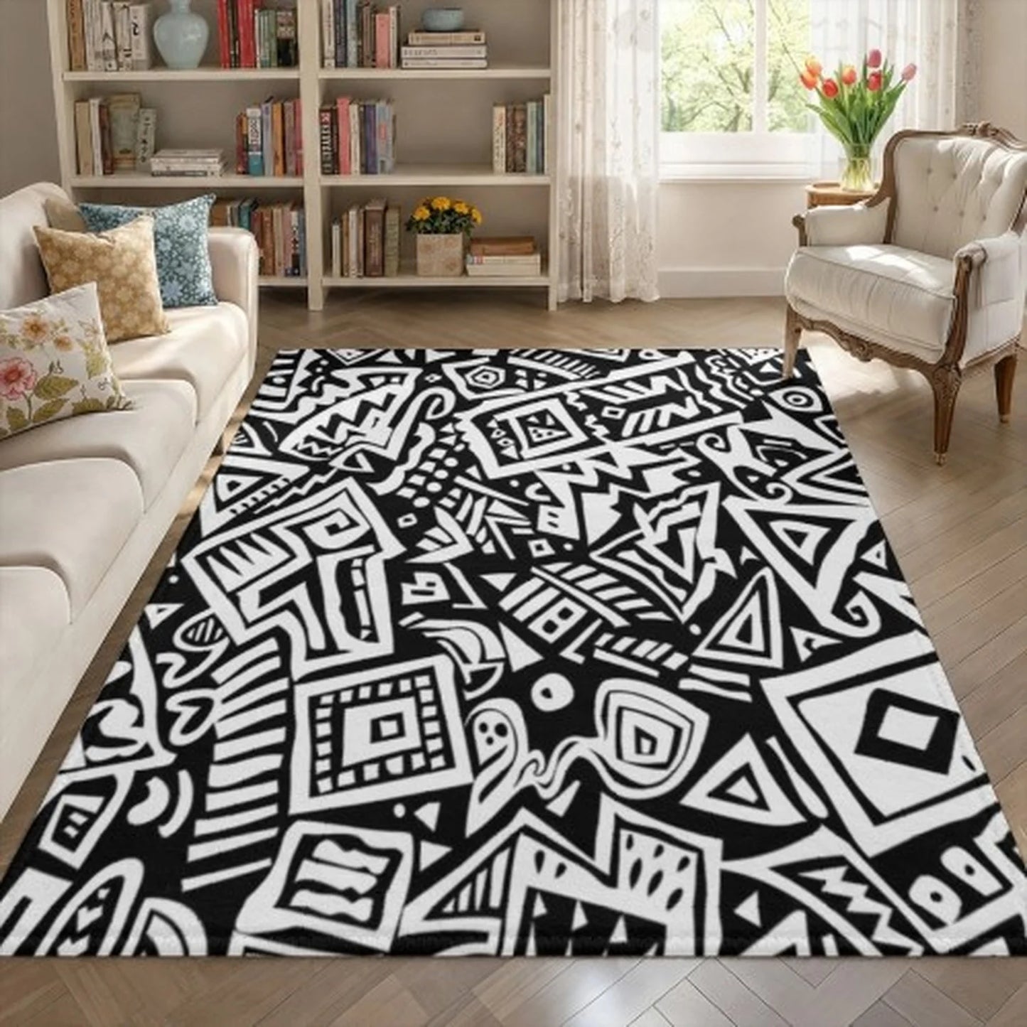 Abstract Medieval Geometric Tufted Area Rug for Living Room