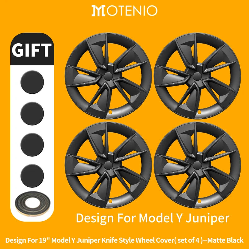 MOTENIO 4pc Smooth Style Rim Wheel Hub Cops For Tesla Model Y