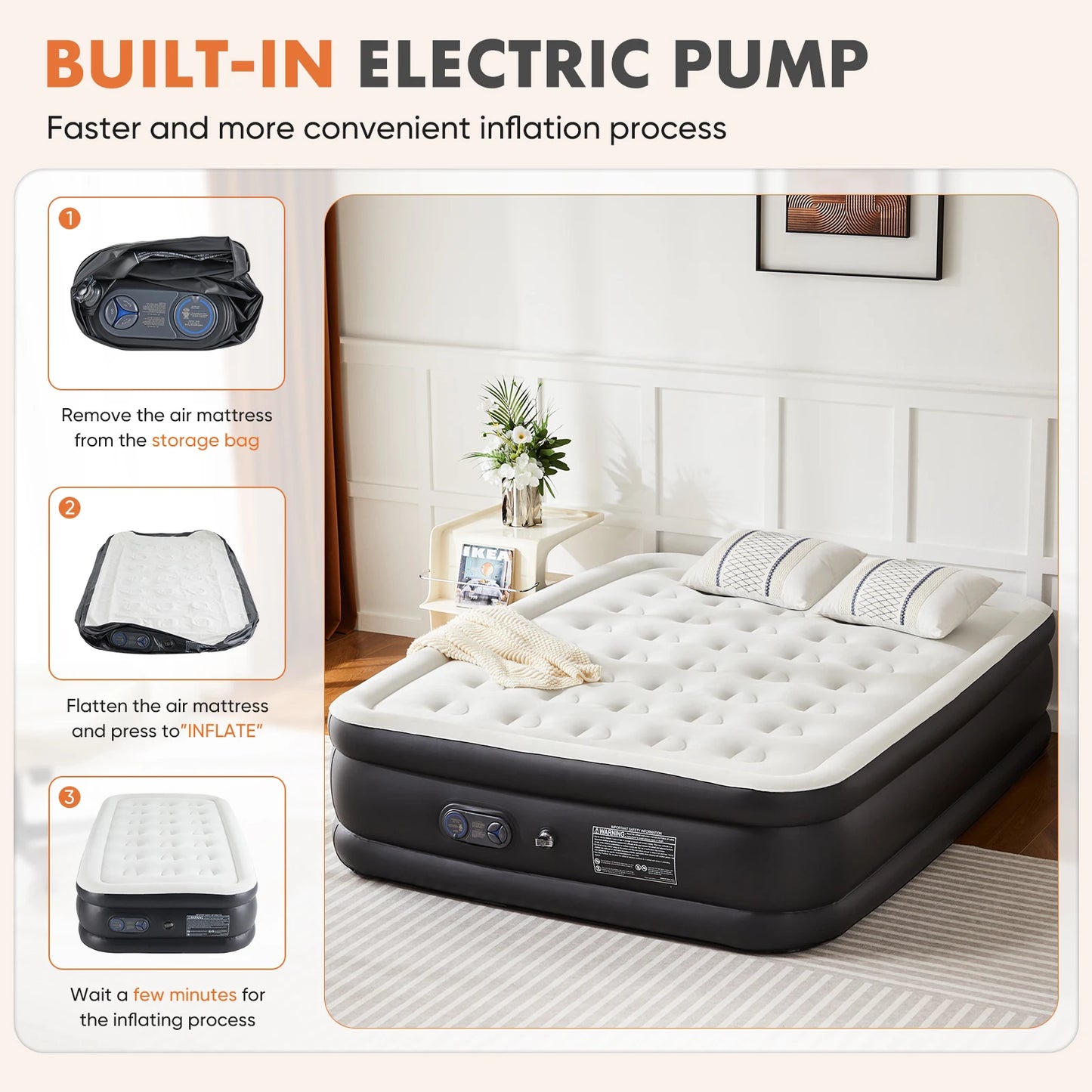 JHK Queen Twin Air Mattress Double Height With Non Slip Base
