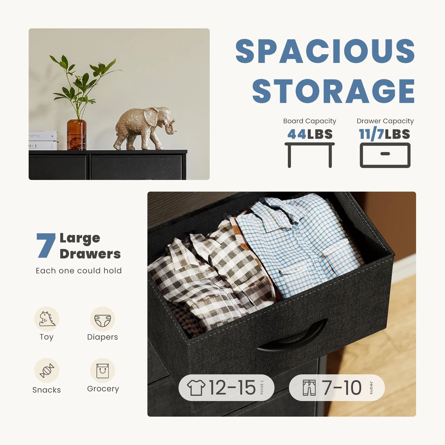JHK Modern Metal Frame Bed Storage Chest Fabric Drawers Bedroom Furniture