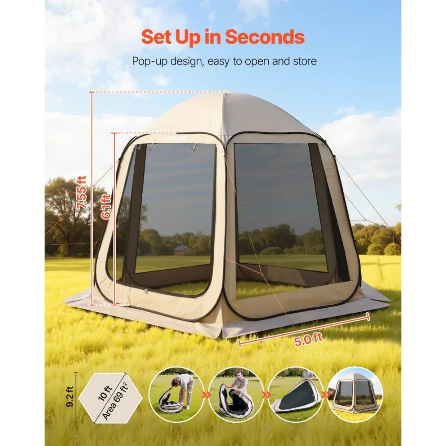 Oxford Pop Up Screen House Tent With Netting Sides Garden