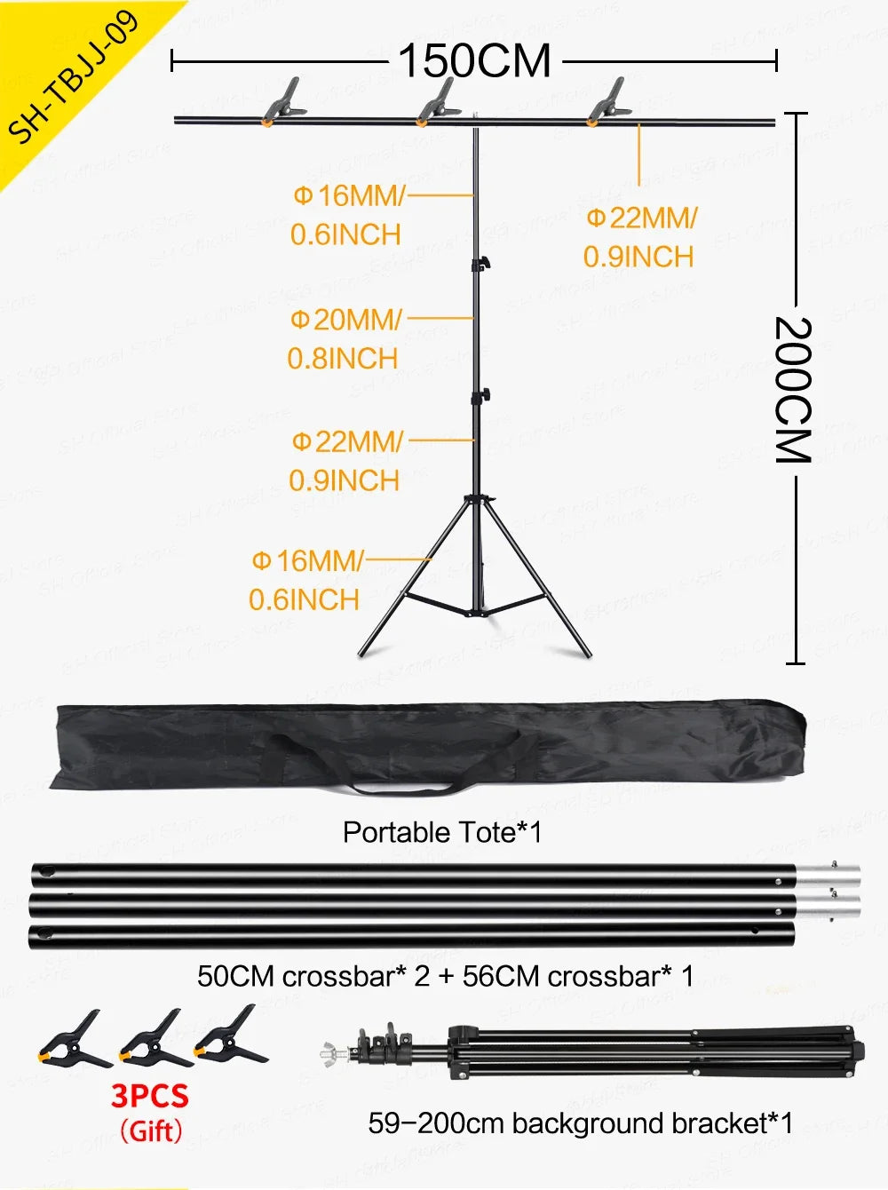 Sh Adjustable Aluminum T-Shaped Photography Backdrop Stand