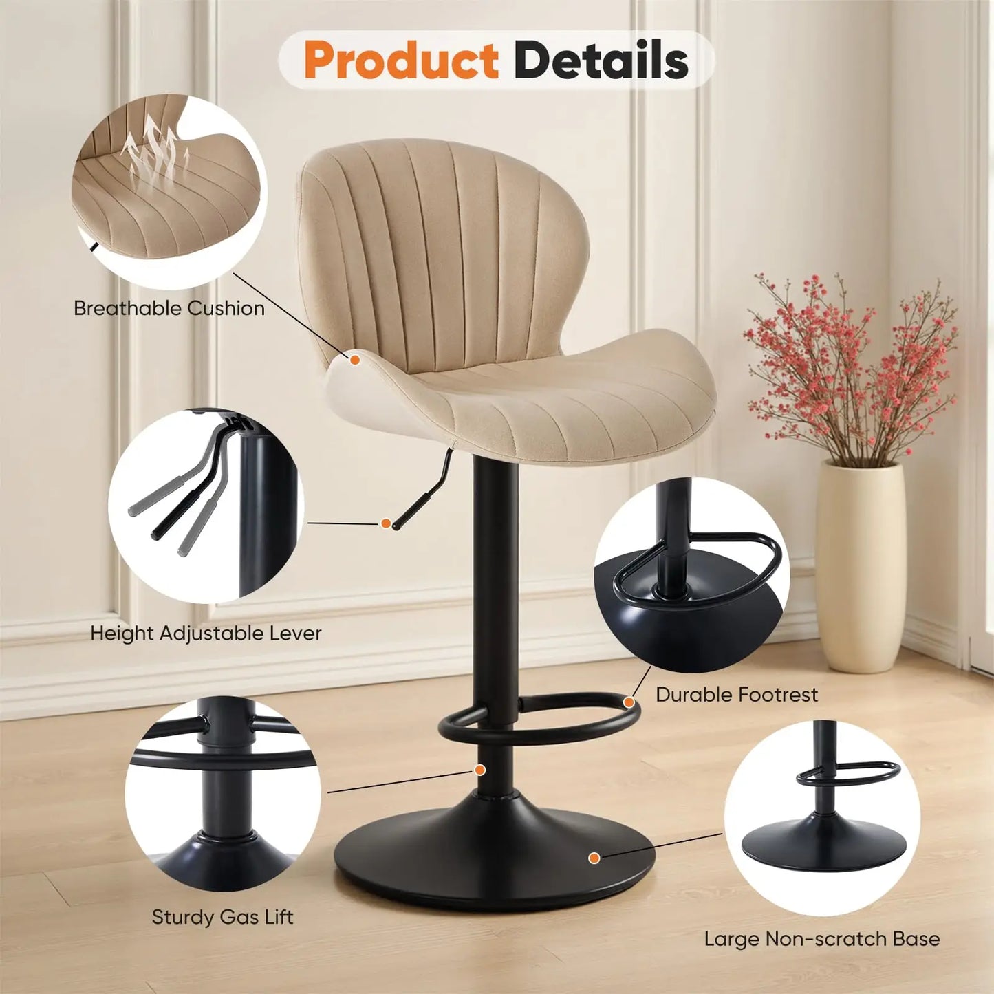 JHK Set Of 2 Adjustable Modern Dining Chairs With Metal Frame