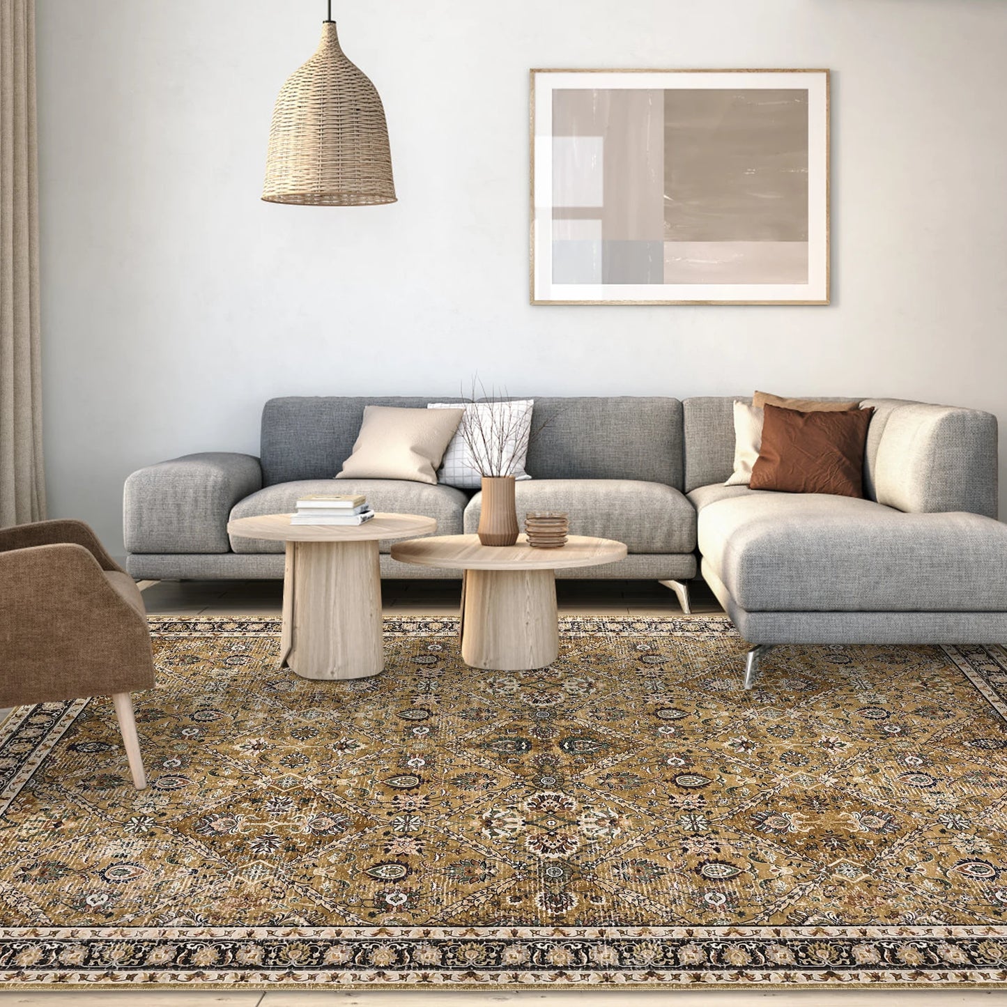 Machine Washable Non Slip Moroccan Trellis Low Pile Rug