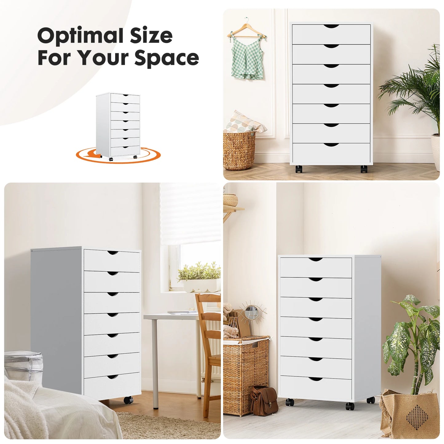 Jhk 7 Drawer Wooden Rolling Nightstand And Storage Cabinet