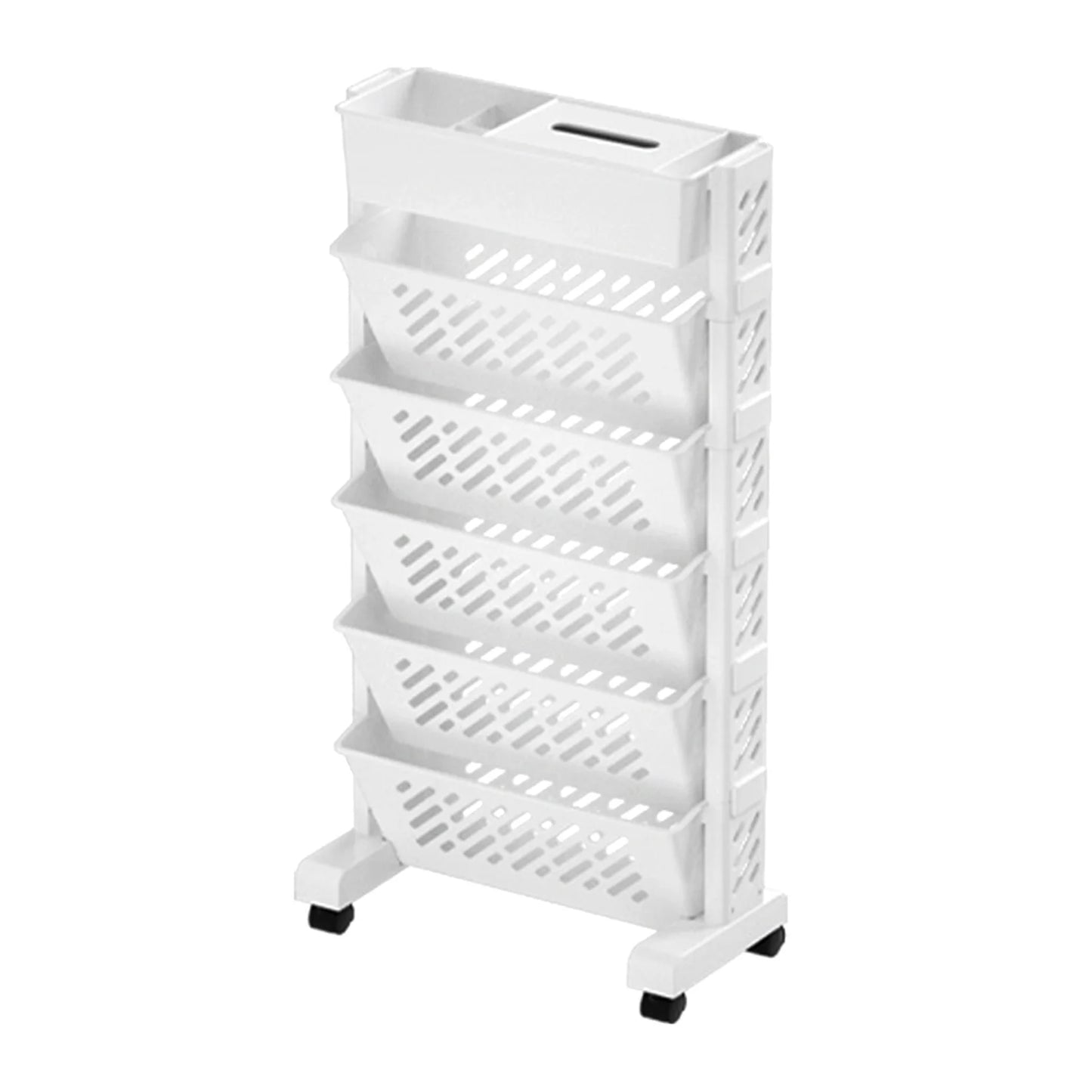 Plastic Rolling Bookshelf Movable Rotatable Storage Rack For Home Office