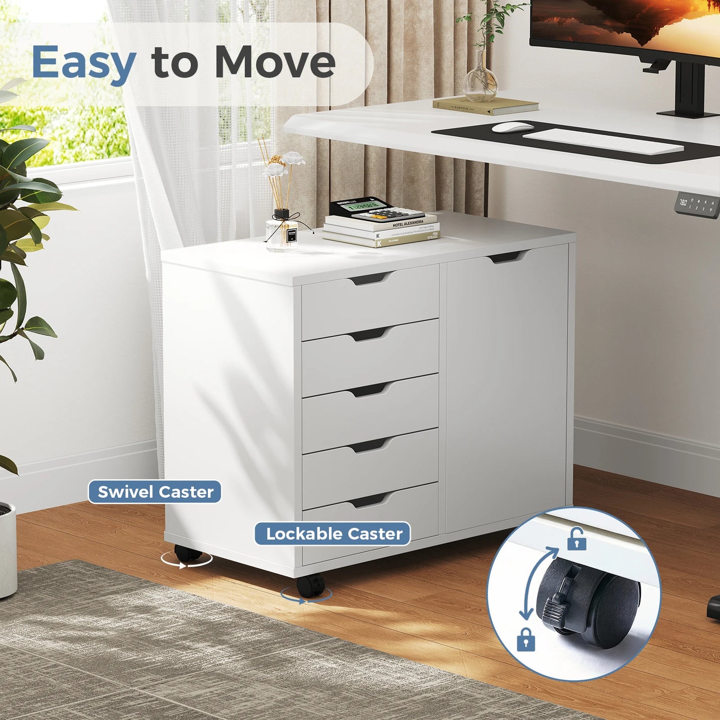 JHK Wood 5 Drawer Cabinet Organizer With Wheels