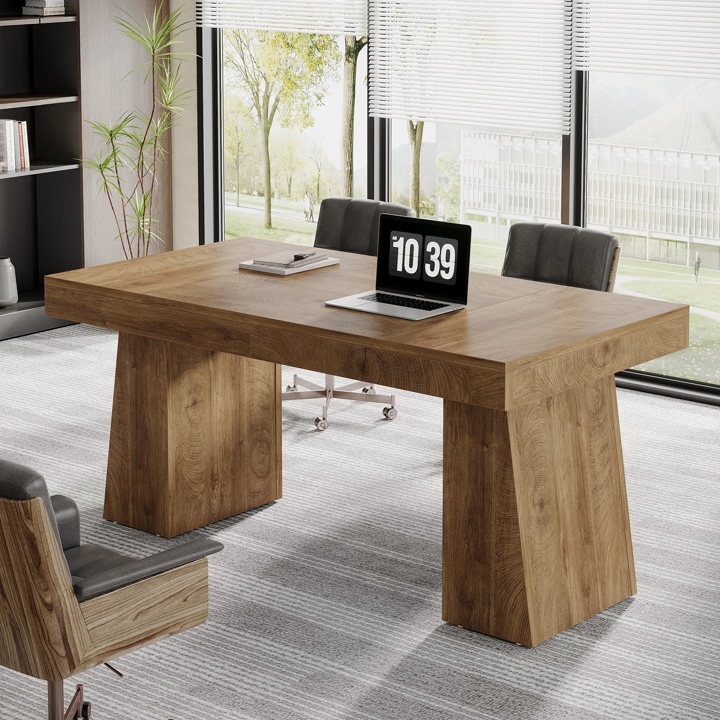 Tribesigns Executive Wood Office Computer Desk Dual Pedestal Modern Workstation