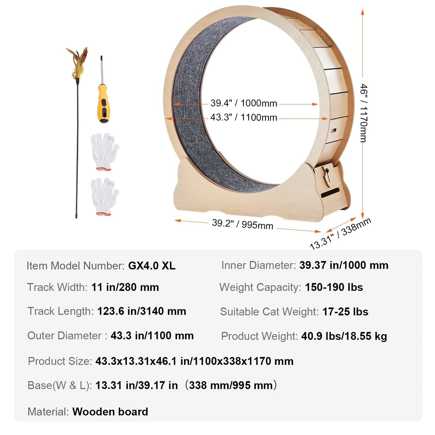 Wooden Cat Exercise Wheel Indoor Treadmill Featuring Detachable Carpet Stand