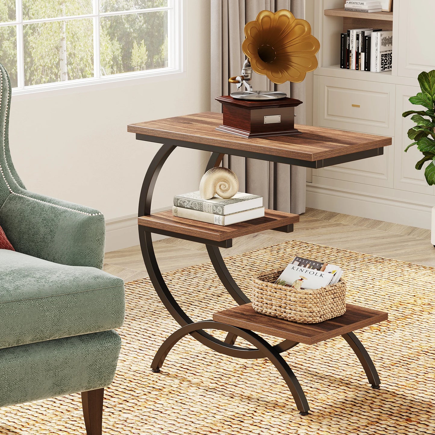 Tribesigns C Shaped End Table Industrial 3 Tier Storage Shelves