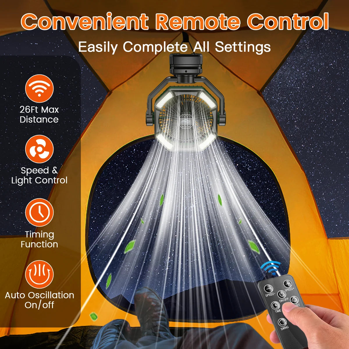 Skytoo Camping Fan With Dual Motor And LED Lantern