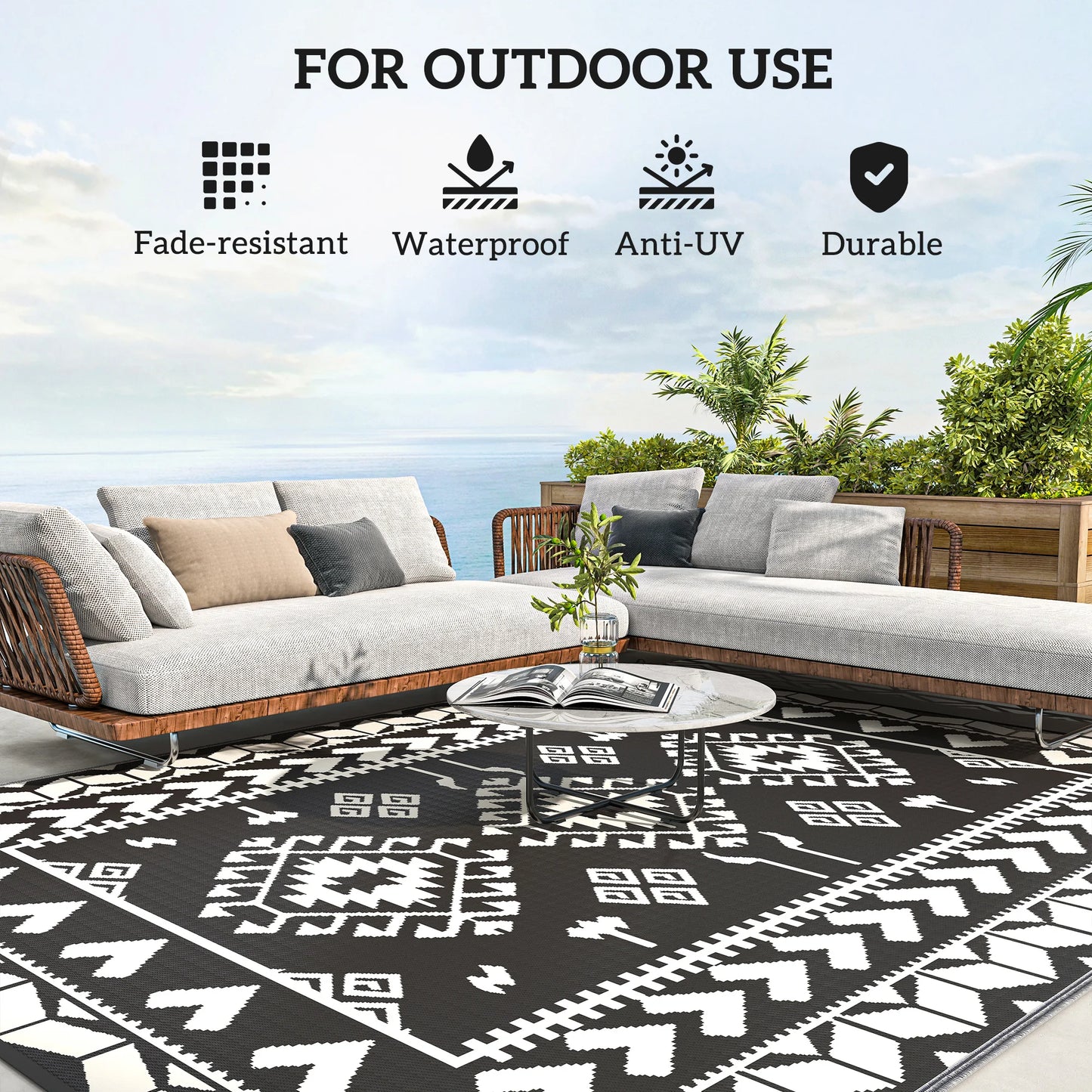 Modern Geometric Outdoor Rug Polypropylene Patchwork Floor Mat