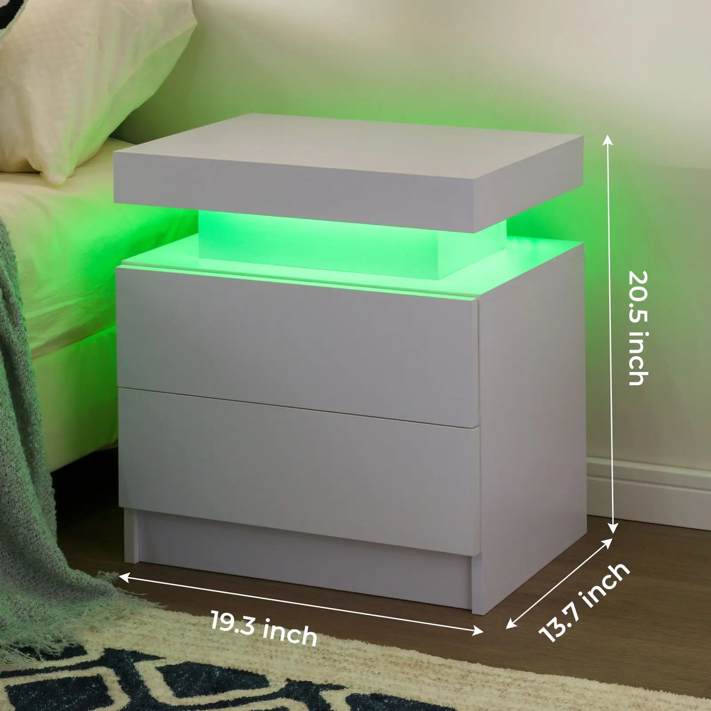 Cubehom Set Of 2 Modern Led Nightstand With Drawers