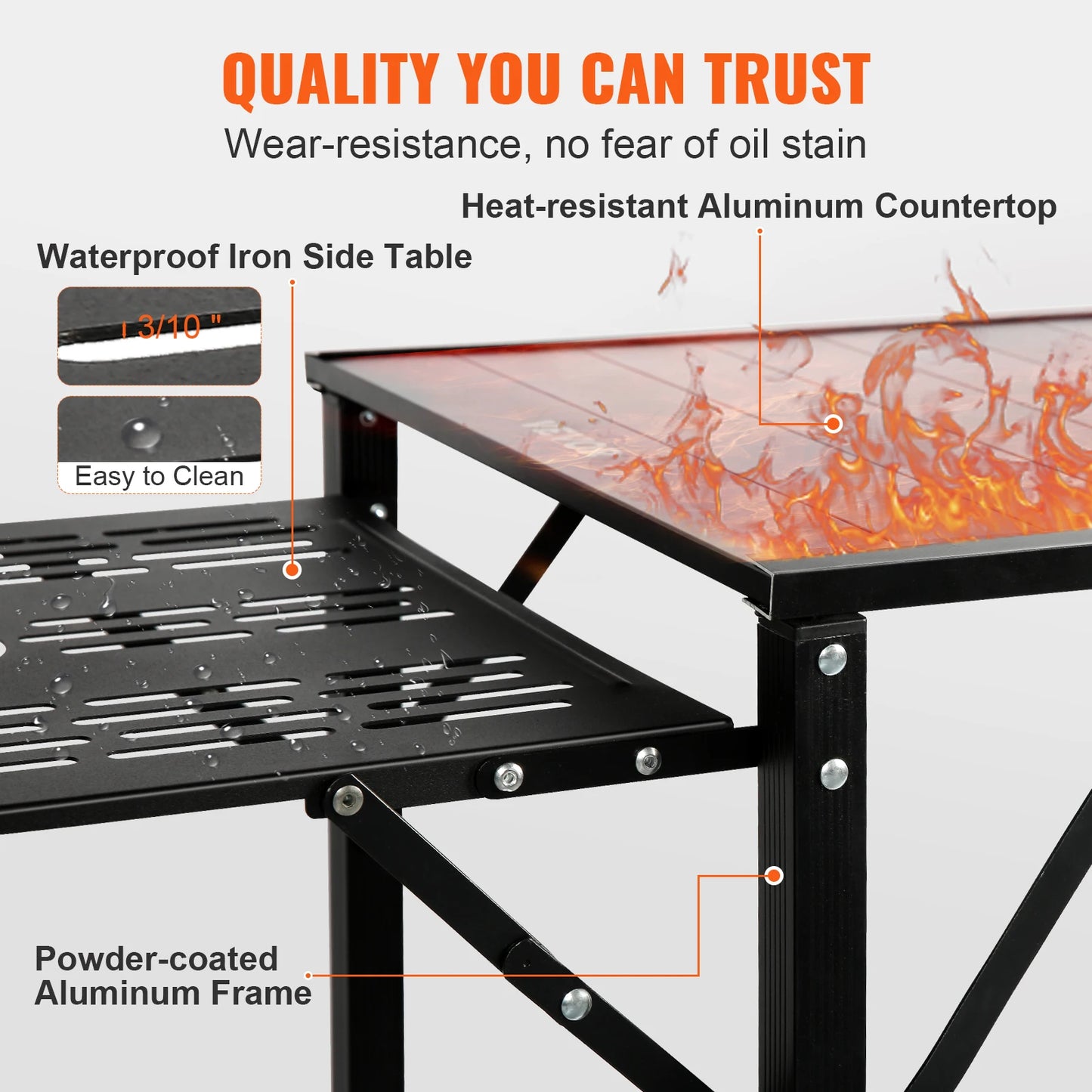 SucceBuy Portable Aluminum Camping Kitchen Table With Folding Design