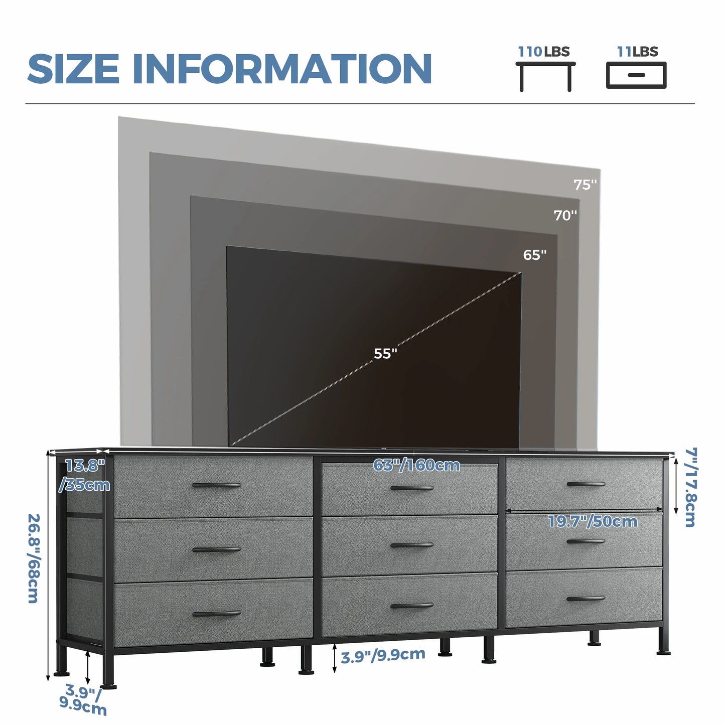 MCQ Large Capacity 9 Drawer Fabric Cabinet Entertainment Center TV Stand