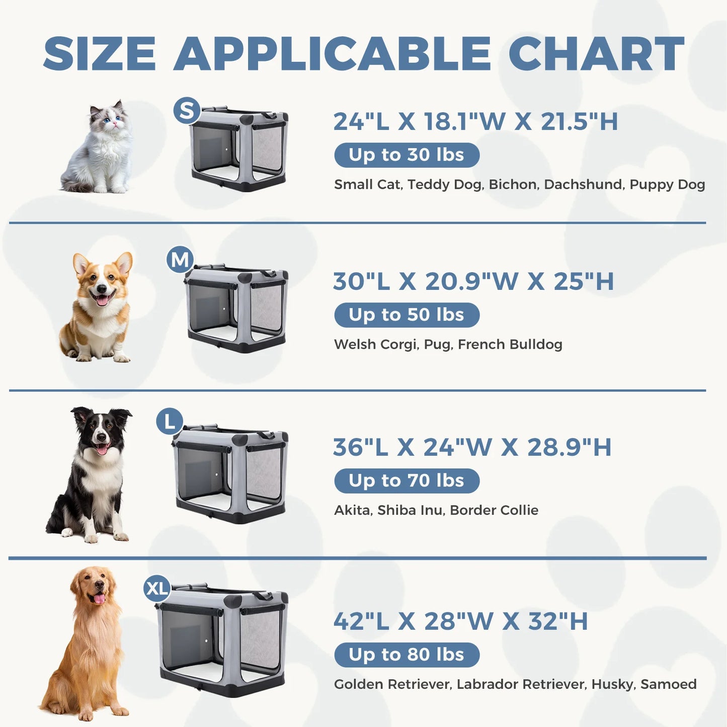 JHK Foldable Soft Dog Crate Portable Kennel Three Indoor Doors
