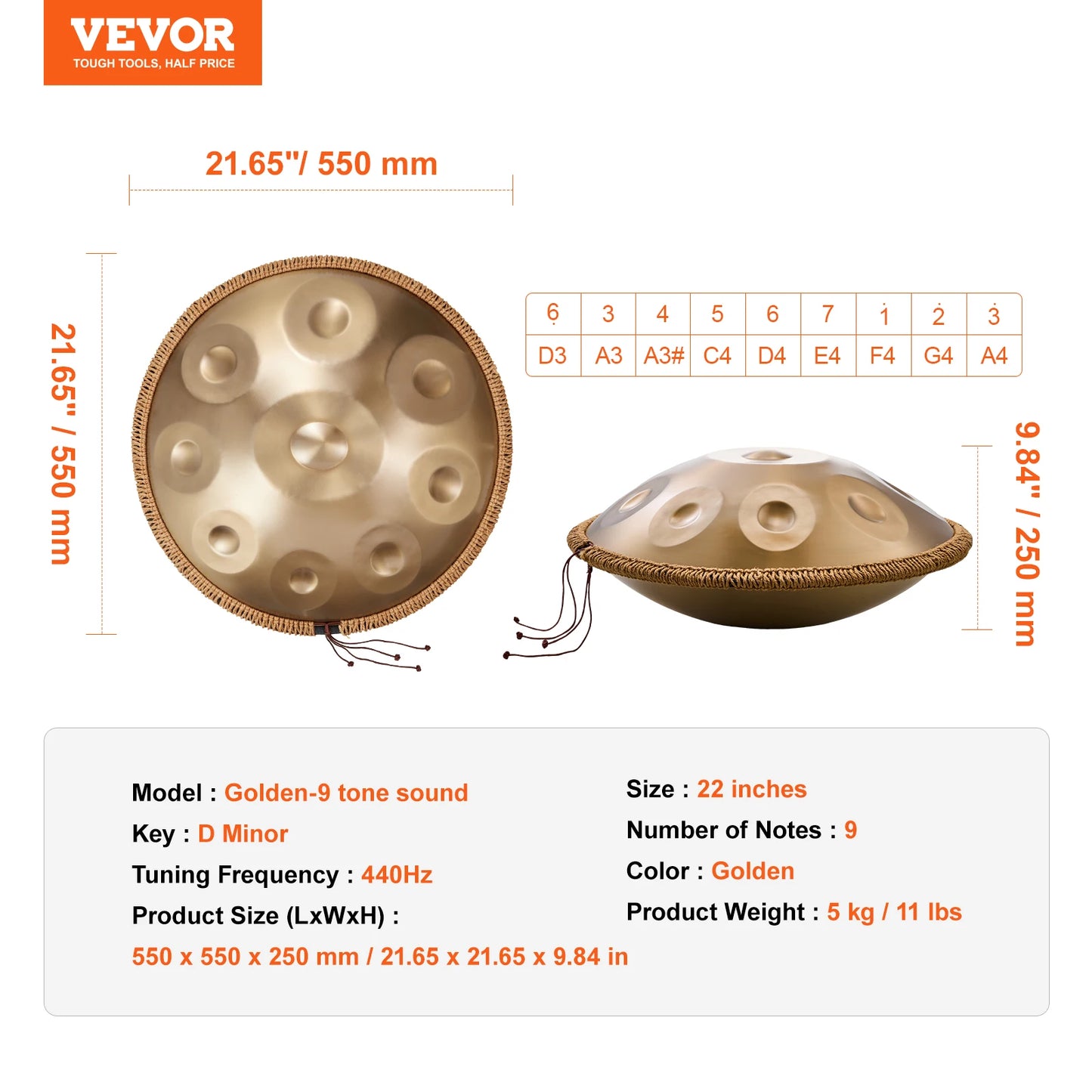 SucceBuy 22 Inch D Minor Handpan Drum With Mallets