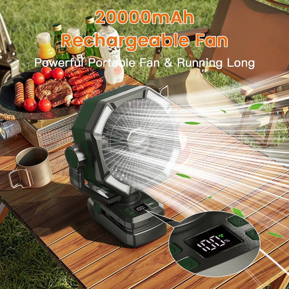 Skytoo Camping Fan With Dual Motor And LED Lantern