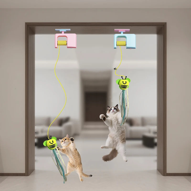 Booteely Interactive Retractable Rechargeable Hanging Cat Toy With Feathers