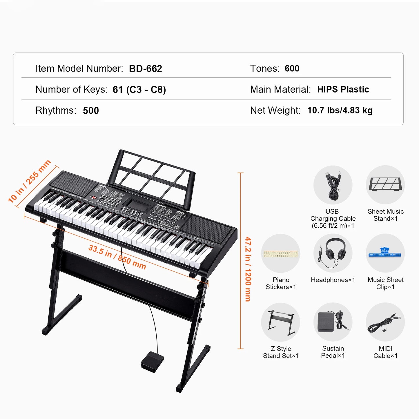 SucceBuy 61 Key Digital Electric Portable Piano Keyboard