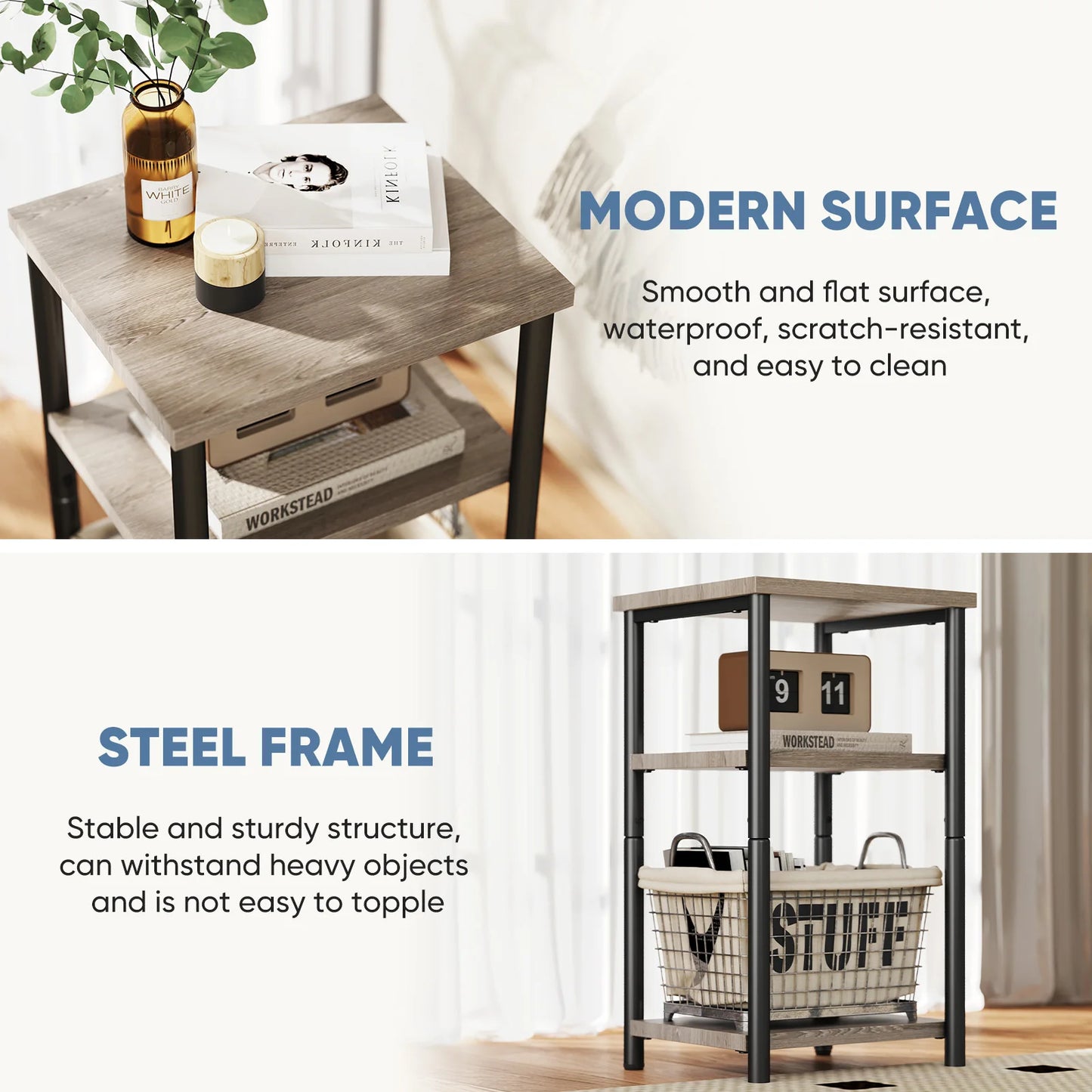 MCQ 3 Tier Wood Storage Shelf Coffee Table Living Room
