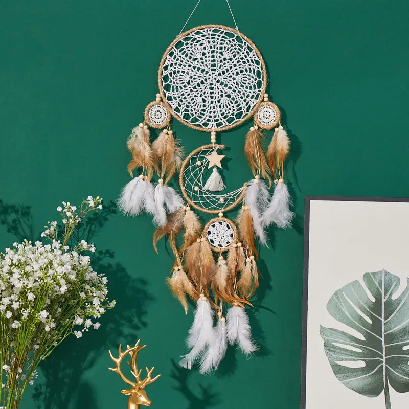 Handcrafted Dream Catcher Moon Wall Decoration Bohemian Sweet Bedside Decor