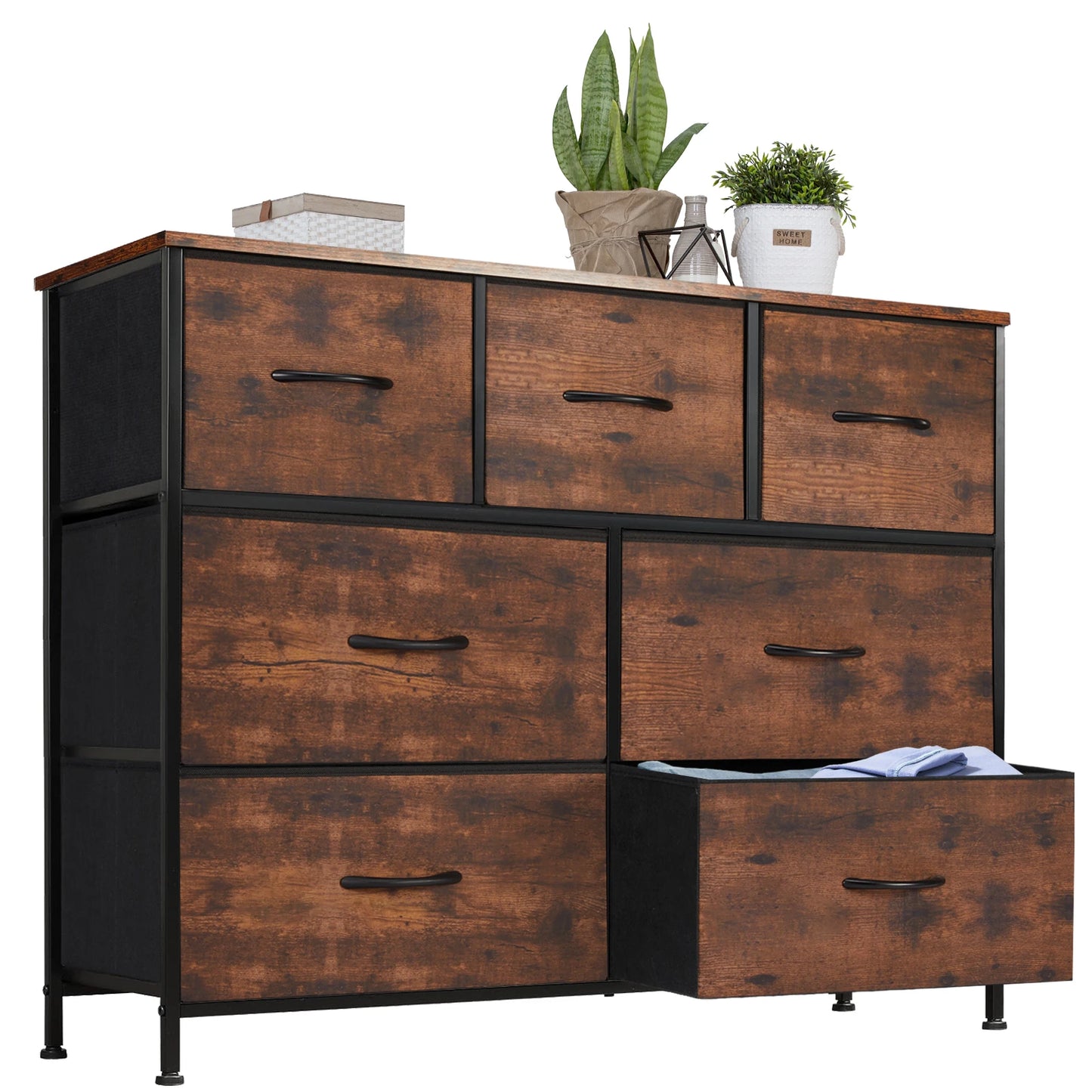 JHK Modern Metal Frame Bed Storage Chest Fabric Drawers Bedroom Furniture