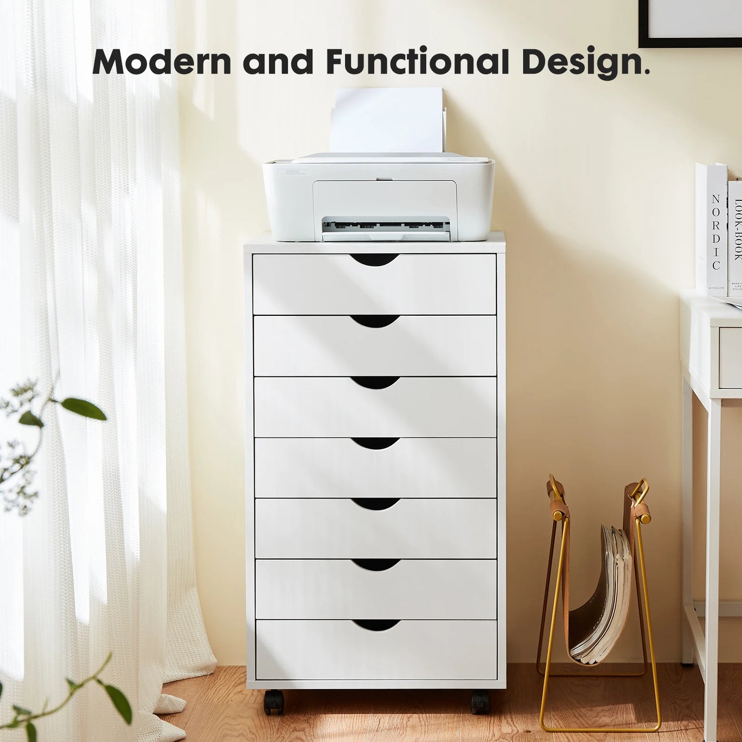 Jhk 7 Drawer Wooden Rolling Nightstand And Storage Cabinet