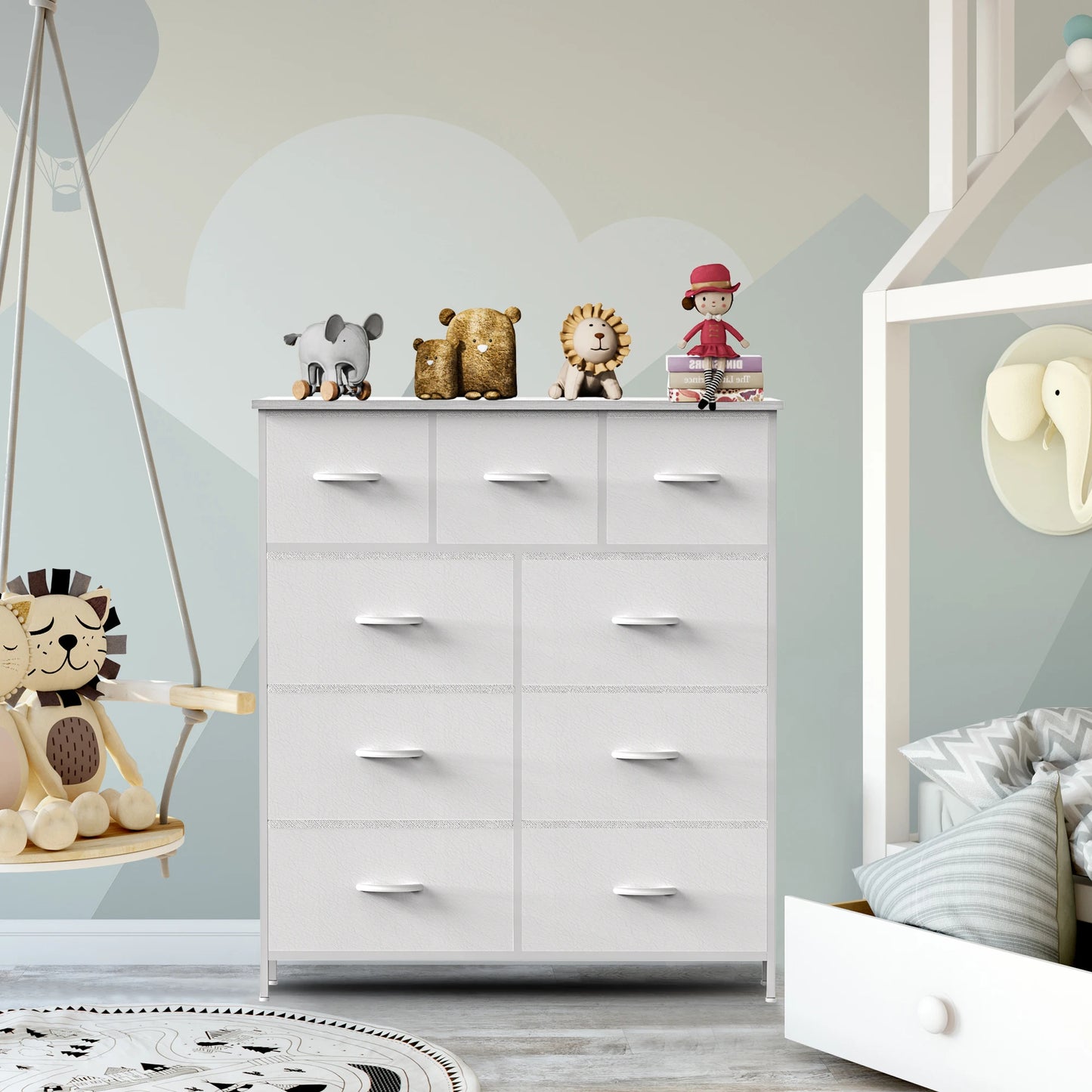 JHK Nine Fabric Bedroom Dresser Metal Frame Clothes Organizer Cabinet