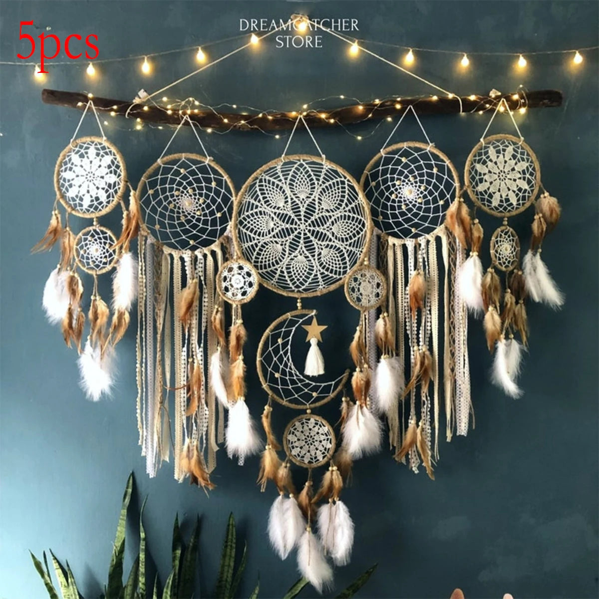 Handcrafted Dream Catcher Moon Wall Decoration Bohemian Sweet Bedside Decor