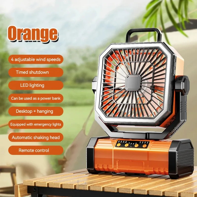 Portable Rechargeable 20000mAh Camping Ceiling Fan With Light Remote Control