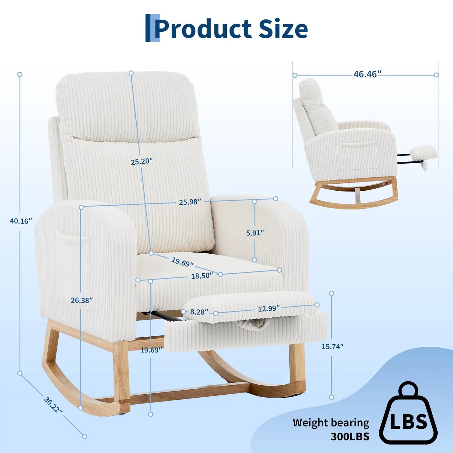 Corduroy Nursery Rocking Chair With Tufted Back And Wood Legs