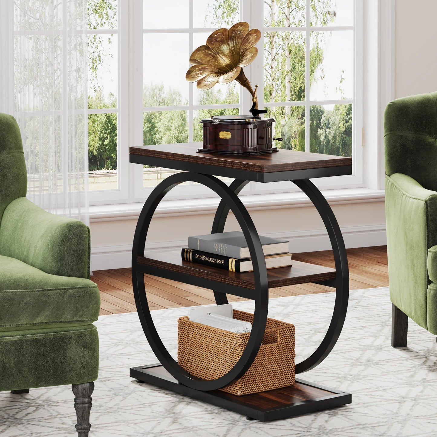 Tribesigns End Table With 3 Storage Shelves Industrial Wood